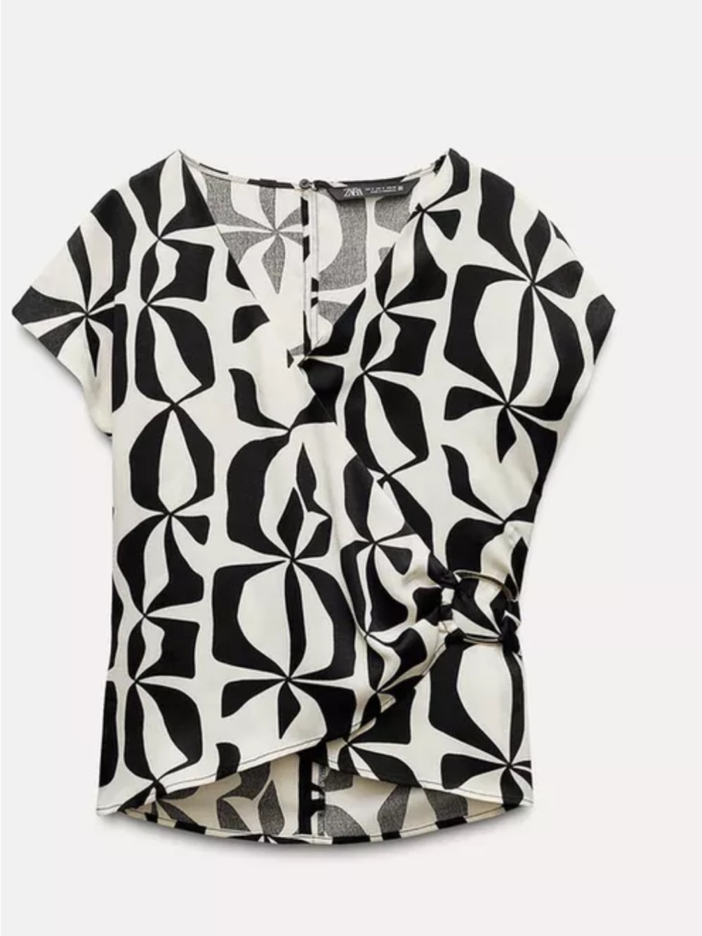 Zara Black & White Geometric Wrap Blouse with buckle